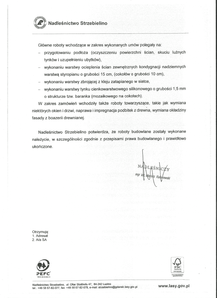 List referencyjny — klient ARKO-BUD